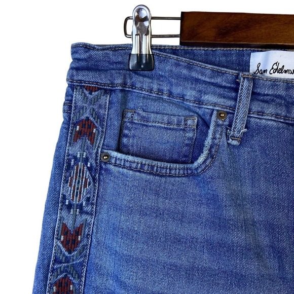 Sam Edelman Size 31 High Rise Slim Straight Jeans‎ Embroidered Southwestern Boho - Picture 3 of 15
